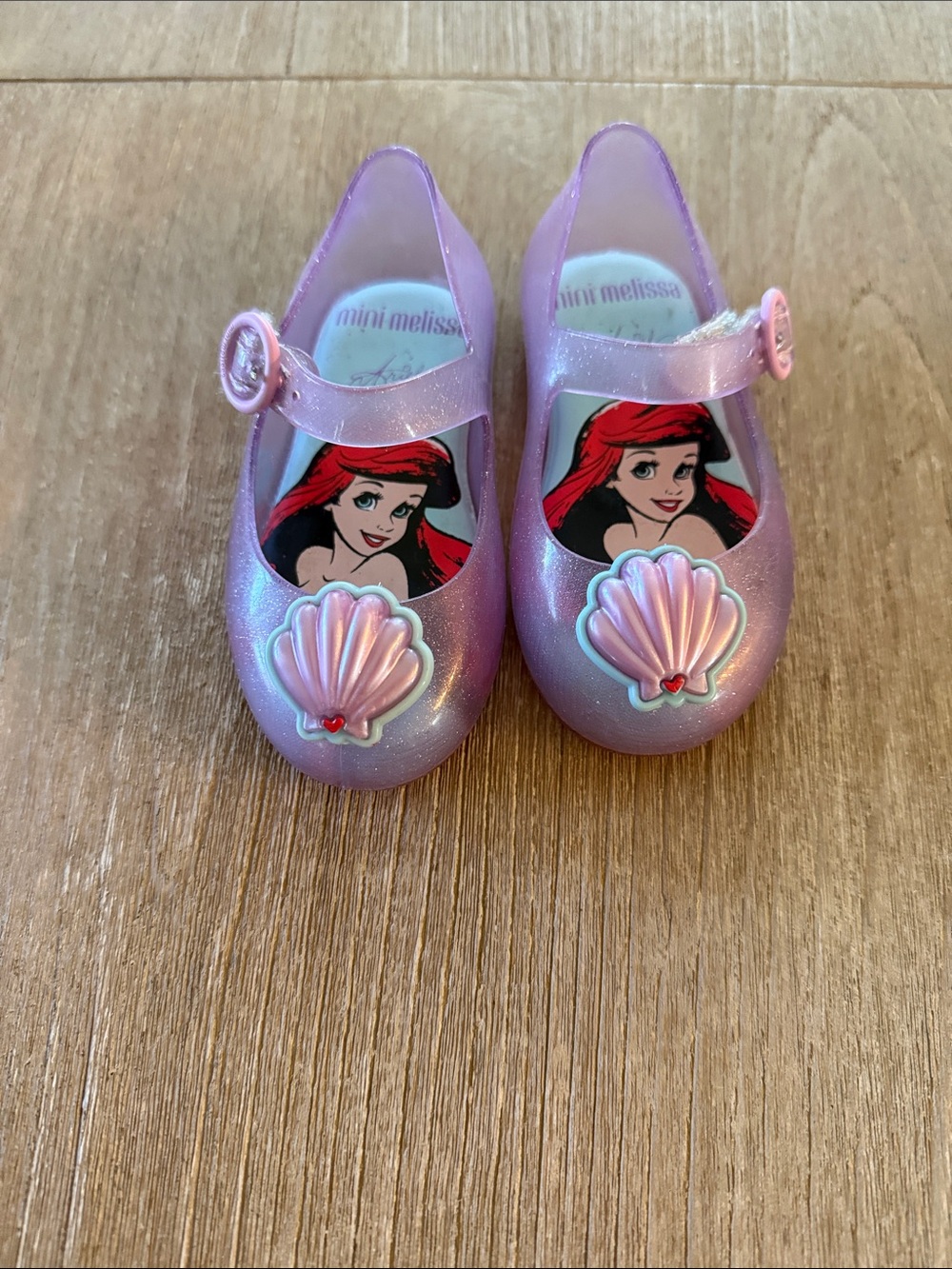 Mini Melissa Pink Glitter Ariel Mary Jane Shoes with Shell Charm